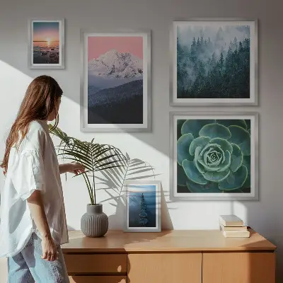 Set od 5 slika u okviru boho motivi s pejzažima planina i mora
