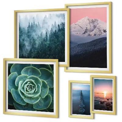 Set od 5 slika u okviru boho motivi s pejzažima planina i mora