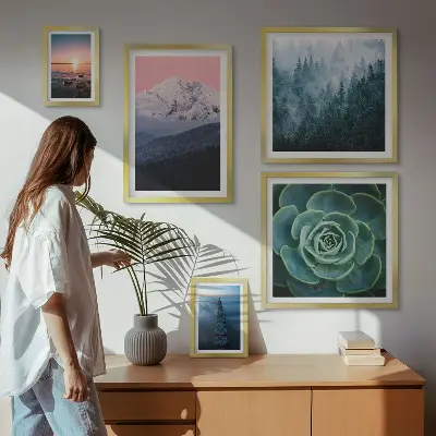 Set od 5 slika u okviru boho motivi s pejzažima planina i mora