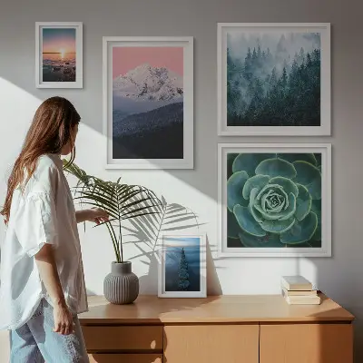 Set od 5 slika u okviru boho motivi s pejzažima planina i mora