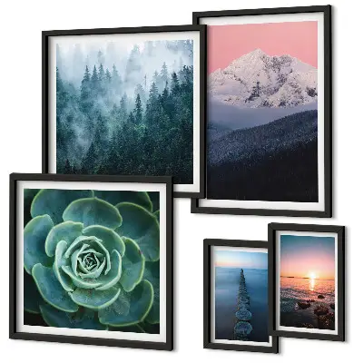 Set od 5 slika u okviru boho motivi s pejzažima planina i mora