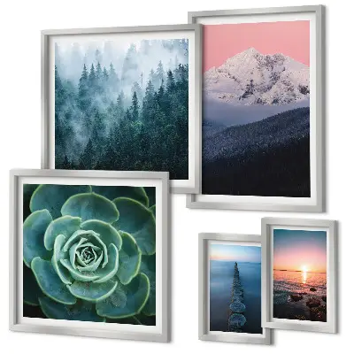 Set od 5 slika u okviru boho motivi s pejzažima planina i mora