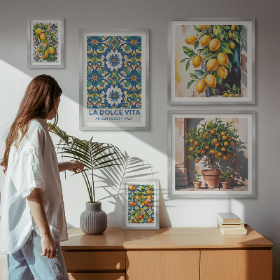 Set 5 slika u okviru Dekoracije u amalfijskom stilu s talijanskim citrusima