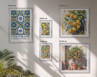 Set 5 slika u okviru Dekoracije u amalfijskom stilu s talijanskim citrusima