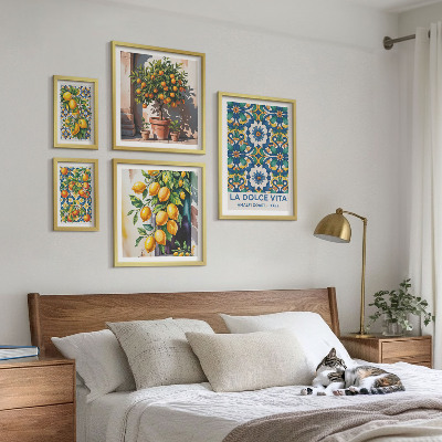 Set 5 slika u okviru Dekoracije u amalfijskom stilu s talijanskim citrusima