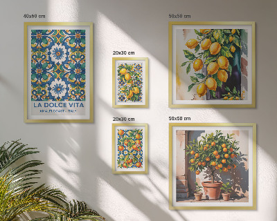 Set 5 slika u okviru Dekoracije u amalfijskom stilu s talijanskim citrusima