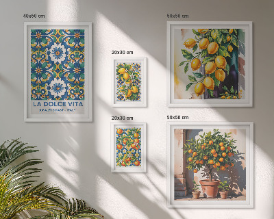 Set 5 slika u okviru Dekoracije u amalfijskom stilu s talijanskim citrusima