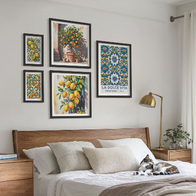 Set 5 slika u okviru Dekoracije u amalfijskom stilu s talijanskim citrusima
