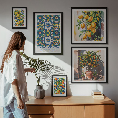 Set 5 slika u okviru Dekoracije u amalfijskom stilu s talijanskim citrusima