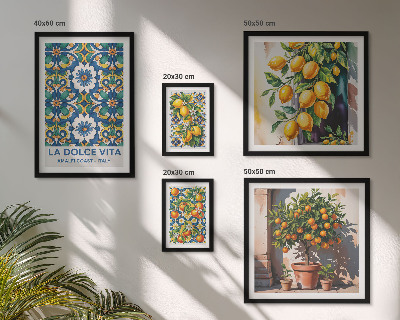 Set 5 slika u okviru Dekoracije u amalfijskom stilu s talijanskim citrusima
