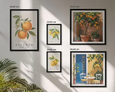 Set od 5 slika u okviru voćni motiv u talijanskom rustikalnom stilu