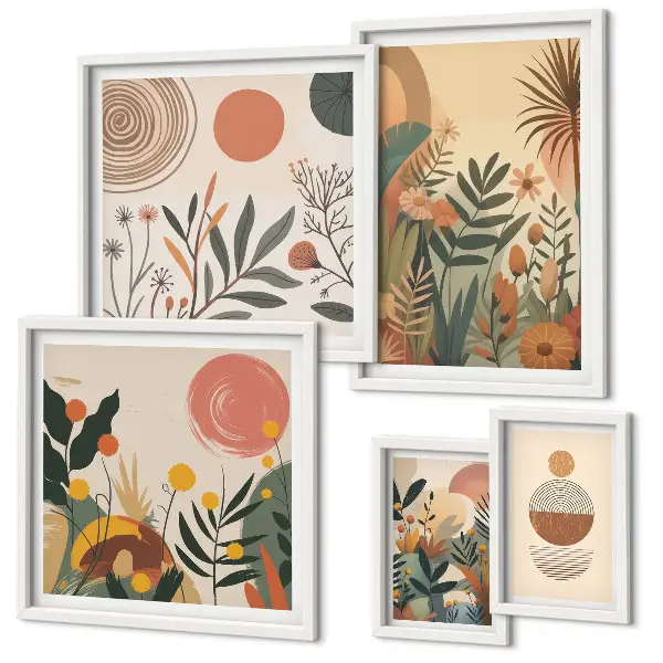 Apstraktni boho biljni motivi set 5 slika u okviru