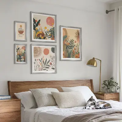 Apstraktni boho biljni motivi set 5 slika u okviru