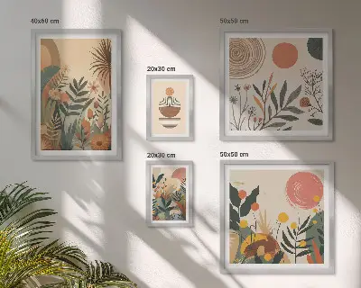 Apstraktni boho biljni motivi set 5 slika u okviru