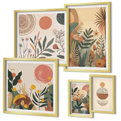 Apstraktni boho biljni motivi set 5 slika u okviru