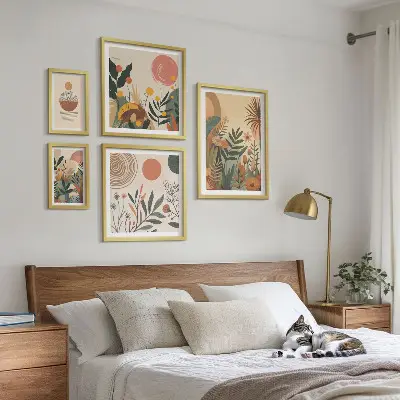 Apstraktni boho biljni motivi set 5 slika u okviru