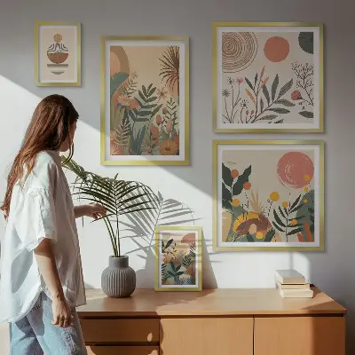 Apstraktni boho biljni motivi set 5 slika u okviru