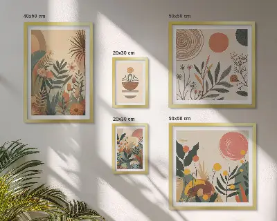 Apstraktni boho biljni motivi set 5 slika u okviru