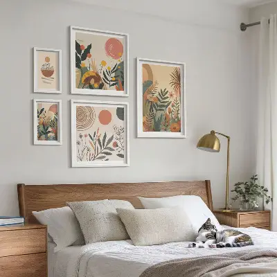 Apstraktni boho biljni motivi set 5 slika u okviru