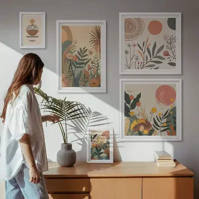 Apstraktni boho biljni motivi set 5 slika u okviru