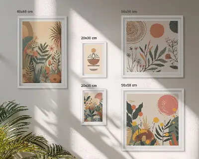 Apstraktni boho biljni motivi set 5 slika u okviru
