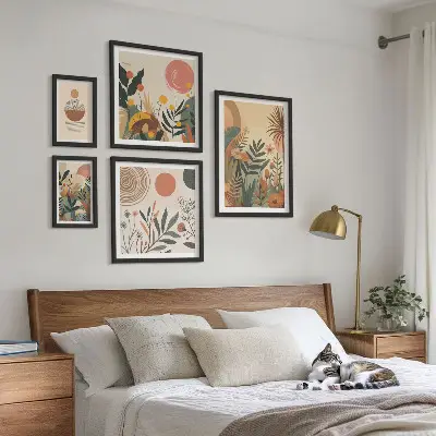 Apstraktni boho biljni motivi set 5 slika u okviru