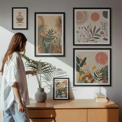 Apstraktni boho biljni motivi set 5 slika u okviru
