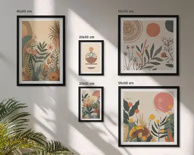 Apstraktni boho biljni motivi set 5 slika u okviru