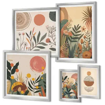 Apstraktni boho biljni motivi set 5 slika u okviru