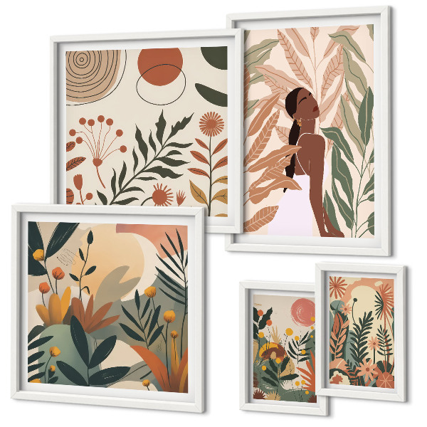 Set slika iznad kauča Boho stil s figurom biljke