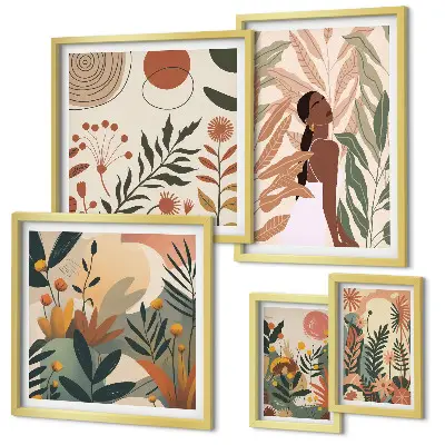 Set slika za iznad kauča boho stil s motivom biljke