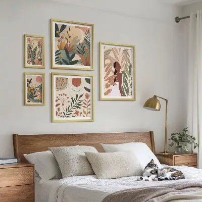 Set slika za iznad kauča boho stil s motivom biljke