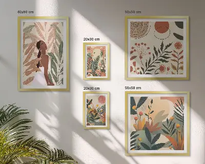 Set slika za iznad kauča boho stil s motivom biljke