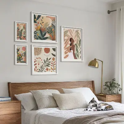 Set slika za iznad kauča boho stil s motivom biljke