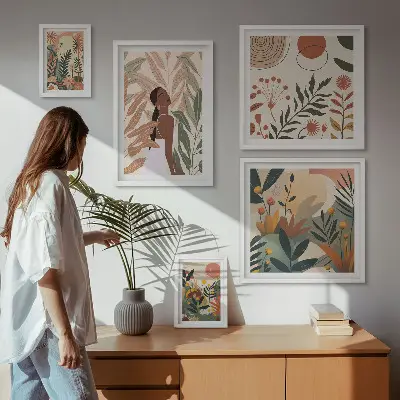 Set slika za iznad kauča boho stil s motivom biljke