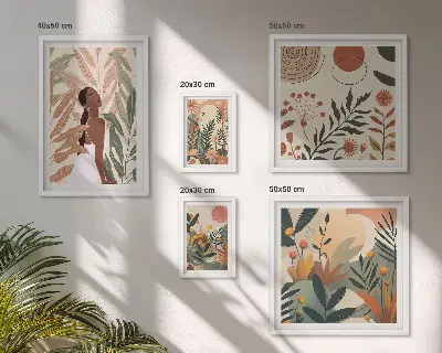 Set slika za iznad kauča boho stil s motivom biljke