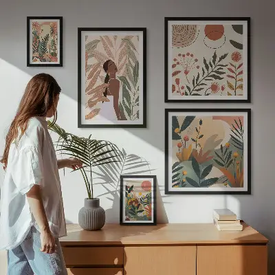 Set slika za iznad kauča boho stil s motivom biljke