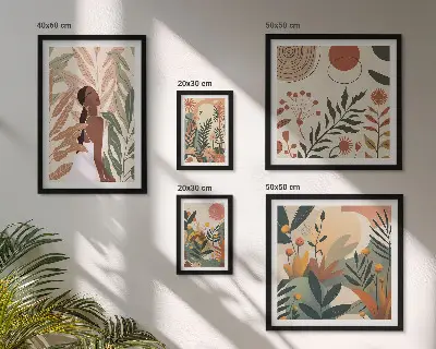Set slika za iznad kauča boho stil s motivom biljke