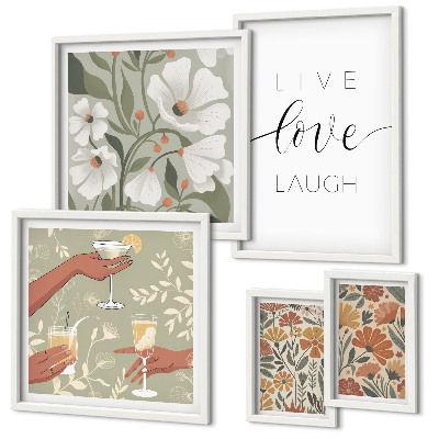 Set 5 slika u okviru Elegantni slogani s cvjetnom grafikom