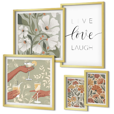 Set 5 slika u okviru Elegantni slogani s cvjetnom grafikom