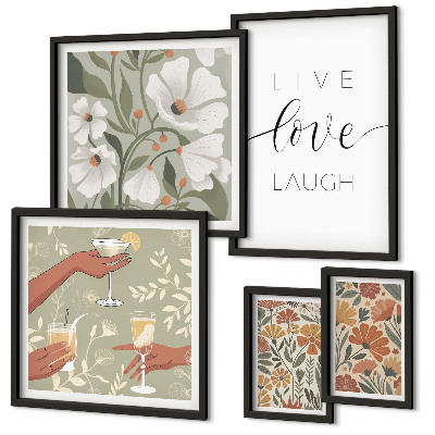 Set 5 slika u okviru Elegantni slogani s cvjetnom grafikom