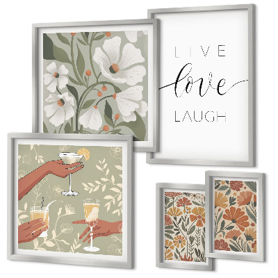 Set 5 slika u okviru Elegantni slogani s cvjetnom grafikom