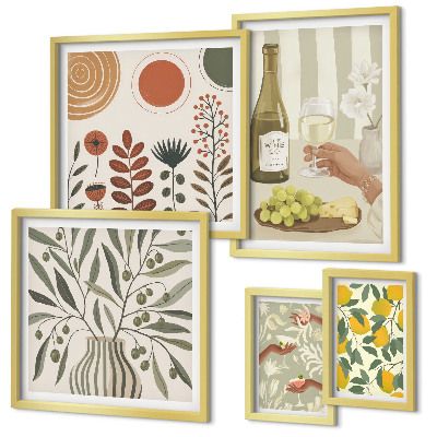 Set slika iznad kauča Elegantni ukrasi za vino