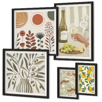 Set slika iznad kauča Elegantni ukrasi za vino