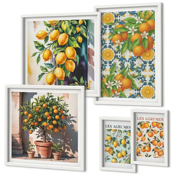 Set 5 slika u okviru motiv cvijeća agruma u vintage stilu