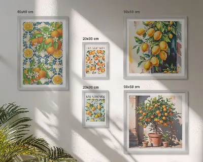 Set 5 slika u okviru motiv cvijeća agruma u vintage stilu