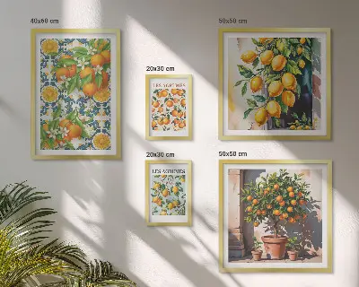 Set 5 slika u okviru motiv cvijeća agruma u vintage stilu