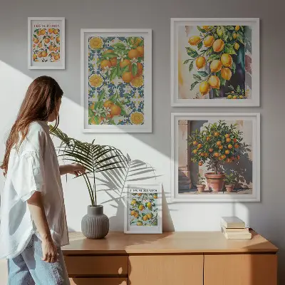 Set 5 slika u okviru motiv cvijeća agruma u vintage stilu