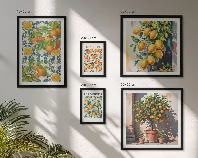 Set 5 slika u okviru motiv cvijeća agruma u vintage stilu
