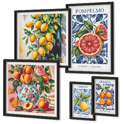 Set 5 slika u okviru Sunčani vintage citrusi